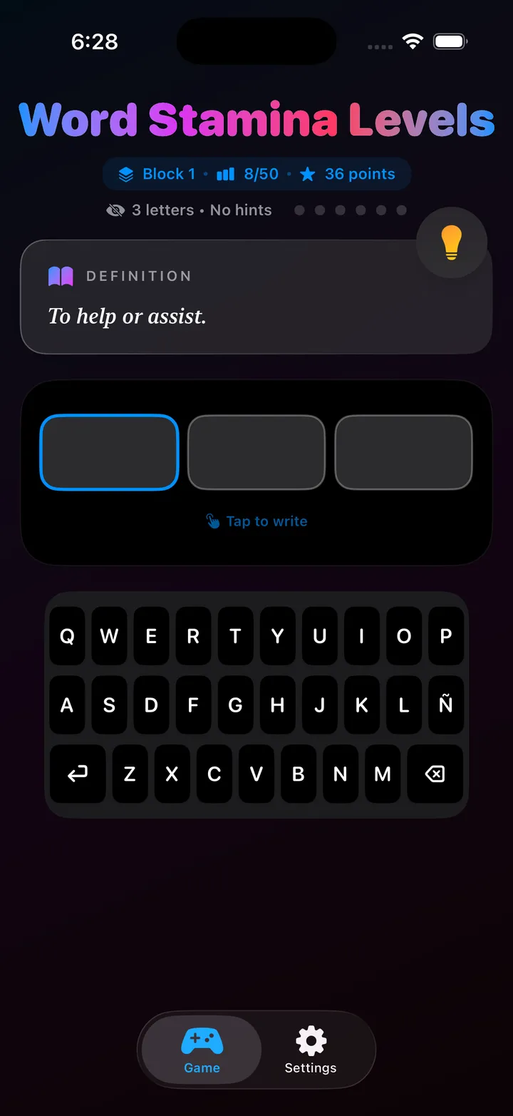 Word Stamina Levels App Screenshot
