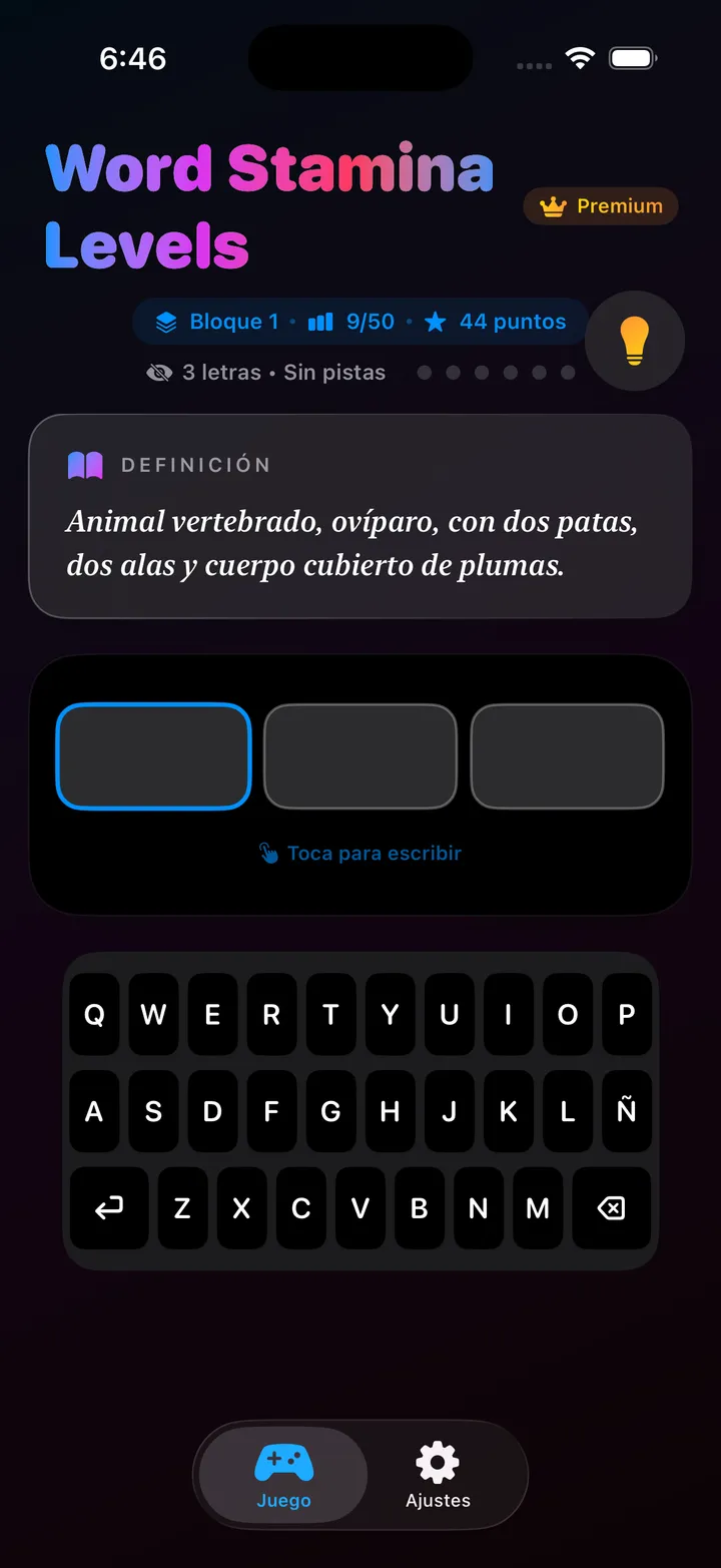 Word Stamina Levels App Screenshot