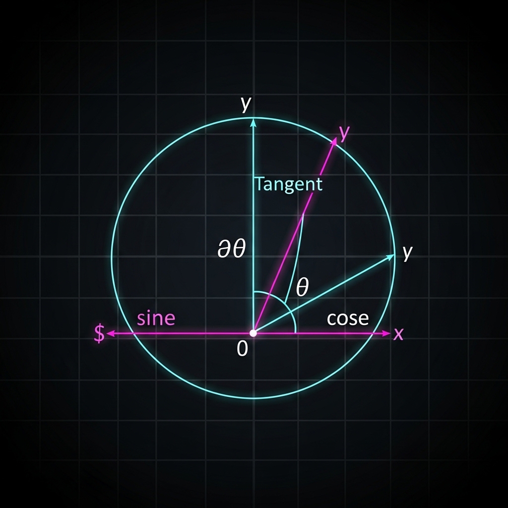 Unit circle diagram and trigonometric functions in the Cartesian plane
